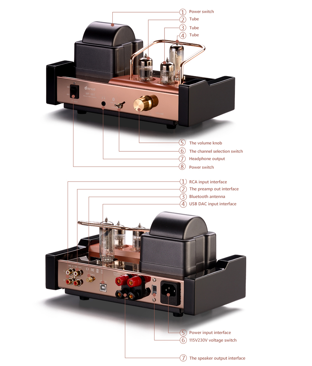 Dared MP 5BT HIFI Audiophiles Valve Vacuum Tube Amplifier Multi Channel